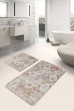 - PaspasTakimi-2li-Set1344-Gorsel - Realhomes 2'li Set Krem - Ekru Zeminde Hereke Motifli Yöresel Desenli Etnik Motifler Vintage 2'li Banyo & Mutfak Paspas Takımı Realhomes