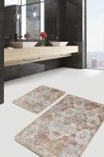 - PaspasTakimi-2li-Set1344-Gorsel-4 - Realhomes 2'li Set Krem - Ekru Zeminde Hereke Motifli Yöresel Desenli Etnik Motifler Vintage 2'li Banyo & Mutfak Paspas Takımı Realhomes