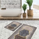 2'li Set Kahverengi Zeminde Zürafa Motifli Kürk Desenli Sade & Şık Klasik  2'li Banyo & Mutfak Paspas Takımı Realhomes