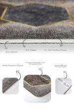 2'li Set Kahverengi Zeminde Altıgen Motifli Geometrik Desenli Geometrik Klasik  2'li Banyo & Mutfak Paspas Takımı Realhomes