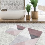 2'li Set Gri Zeminde Çerçeveli Motifli Antik Desenli Geometrik Klasik  2'li Banyo & Mutfak Paspas Takımı Realhomes