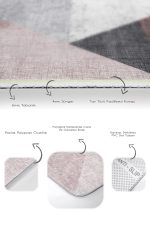 - PaspasTakimi-2li-Set1347-Gorsel-3 - Realhomes  2'li Set Pembe - Gri Zeminde Geometrik Motifli Üçgen Desenli Geometrik Modern  2'li Banyo & Mutfak Paspas Takımı Realhomes