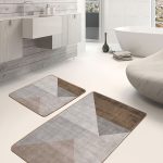 2'li Set Kahverengi Zeminde Örme Motifli Eskitme Desenli Geometrik Eskitme Motifli  2'li Banyo & Mutfak Paspas Takımı Realhomes