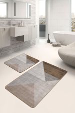 - PaspasTakimi-2li-Set1348-Gorsel - Realhomes 2'li Set Kahverengi - Gri Zeminde Geometrik Motifli Üçgen Desenli Sade & Şık Geometrik 2'li Banyo & Mutfak Paspas Takımı Realhomes