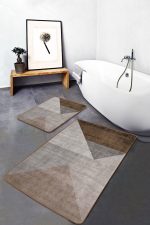 - PaspasTakimi-2li-Set1348-Gorsel-2 - Realhomes 2'li Set Kahverengi - Gri Zeminde Geometrik Motifli Üçgen Desenli Sade & Şık Geometrik 2'li Banyo & Mutfak Paspas Takımı Realhomes