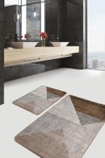 - PaspasTakimi-2li-Set1348-Gorsel-4 - Realhomes 2'li Set Kahverengi - Gri Zeminde Geometrik Motifli Üçgen Desenli Sade & Şık Geometrik 2'li Banyo & Mutfak Paspas Takımı Realhomes