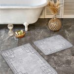 2'li Set Krem Zeminde Geometrik Motifli Mermer Desenli Geometrik Klasik  2'li Banyo & Mutfak Paspas Takımı Realhomes