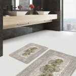 2'li Set Krem - Kahverengi Zeminde Bohem Motifli Modern Sanat Desenli Bohem Sade & Şık  2'li Banyo & Mutfak Paspas Takımı Realhomes