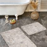 2'li Set Sarı - Gri Zeminde Etnik Motifli Çiçek Desenli Klasik Vintage  2'li Banyo & Mutfak Paspas Takımı Realhomes