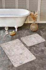 - Realhomes - Realhomes  2'li Set Krem - Ekru Zeminde Kilim Motifli Antik Desenli Eskitme Motifli Avangarde  2'li Banyo & Mutfak Paspas Takımı Realhomes