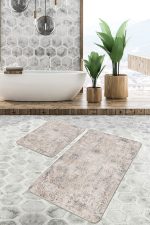 - PaspasTakimi-2li-Set1353-Gorsel-2 - Realhomes  2'li Set Krem - Ekru Zeminde Kilim Motifli Antik Desenli Eskitme Motifli Avangarde  2'li Banyo & Mutfak Paspas Takımı Realhomes