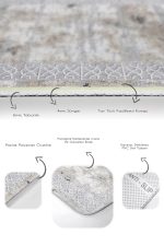 2'li Set Gri - Krem Zeminde Gri Çerçeve Motifli Eskitme Desenli Geometrik Eskitme Motifli  2'li Banyo & Mutfak Paspas Takımı Realhomes