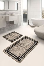 - PaspasTakimi-2li-Set1355-Gorsel-1 - Realhomes 2'li Set Kahverengi Zeminde Çerçeveli Motifli Antika Desenli Avangarde Sade & Şık 2'li Banyo & Mutfak Paspas Takımı Realhomes