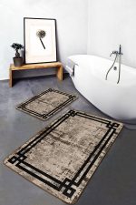 - PaspasTakimi-2li-Set1355-Gorsel-4 - Realhomes 2'li Set Kahverengi Zeminde Çerçeveli Motifli Antika Desenli Avangarde Sade & Şık 2'li Banyo & Mutfak Paspas Takımı Realhomes