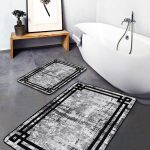 2'li Set Bordo Zeminde Geometrik Motifli Klasik Desenli Geometrik Sade & Şık  2'li Banyo & Mutfak Paspas Takımı Realhomes