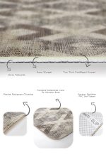 2'li Set Ekru - Bej Zeminde Baklava Motifli Eskitme Desenli Geometrik Eskitme Motifli  2'li Banyo & Mutfak Paspas Takımı Realhomes