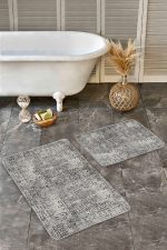 - Realhomes - Realhomes 2'li Set Siyah- Füme Zeminde Bohem Motifli Antika Desenli Eskitme Motifli Etnik Motifler 2'li Banyo & Mutfak Paspas Takımı Realhomes