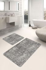 - PaspasTakimi-2li-Set1358-Gorsel-4 - Realhomes 2'li Set Siyah- Füme Zeminde Bohem Motifli Antika Desenli Eskitme Motifli Etnik Motifler 2'li Banyo & Mutfak Paspas Takımı Realhomes