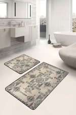 - PaspasTakimi-2li-Set1359-Gorsel-4 - Realhomes 2'li Set Krem - Siyah Zeminde Etnik Motifli Antika Desenli Etnik Motifler Vintage 2'li Banyo & Mutfak Paspas Takımı Realhomes