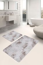 - PaspasTakimi-2li-Set1360-Gorsel-2 - Realhomes 2'li Set Krem - Kahverengi Zeminde Örgü Motifli Eskitme Desenli Eskitme Motifli Klasik 2'li Banyo & Mutfak Paspas Takımı Realhomes