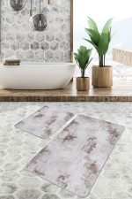 - PaspasTakimi-2li-Set1360-Gorsel-4 - Realhomes 2'li Set Krem - Kahverengi Zeminde Örgü Motifli Eskitme Desenli Eskitme Motifli Klasik 2'li Banyo & Mutfak Paspas Takımı Realhomes