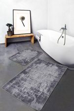 2'li Set Gri - Füme Zeminde Dokuma Motifli Antika Desenli Eskitme Motifli Sade & Şık  2'li Banyo & Mutfak Paspas Takımı Realhomes