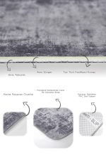 2'li Set Gri - Füme Zeminde Dokuma Motifli Antika Desenli Eskitme Motifli Sade & Şık  2'li Banyo & Mutfak Paspas Takımı Realhomes