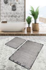 - PaspasTakimi-2li-Set1362-Gorsel-1 - Realhomes  2'li Set Gri Zeminde El Dokuma Motifli Antika Desenli Eskitme Motifli Sade & Şık  2'li Banyo & Mutfak Paspas Takımı Realhomes