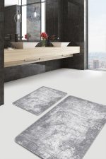 - PaspasTakimi-2li-Set1363-Gorsel-1 - Realhomes  2'li Set Gri - Beyaz Zeminde Eskitme Motifli Dokuma Desenli Eskitme Motifli Klasik  2'li Banyo & Mutfak Paspas Takımı Realhomes