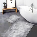 2'li Set Kahverengi - Gri Zeminde Örme Motifli Halı Desenli Sade & Şık Klasik  2'li Banyo & Mutfak Paspas Takımı Realhomes