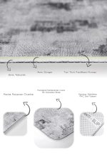 2'li Set Gri - Beyaz Zeminde Örgü Motifli Eskitme Desenli Eskitme Motifli Vintage  2'li Banyo & Mutfak Paspas Takımı Realhomes