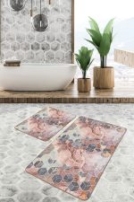 - PaspasTakimi-2li-Set1366-Gorsel-1 - Realhomes  2'li Set Altın - Pembe Zeminde Mozaik Motifli Mermer Desenli Geometrik Modern  2'li Banyo & Mutfak Paspas Takımı Realhomes