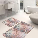 2'li Set Gri Zeminde Çerçeveli Motifli Dokuma Halı Desenli Geometrik Sade & Şık  2'li Banyo & Mutfak Paspas Takımı Realhomes