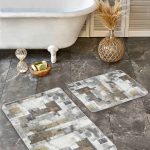 2'li Set Krem - Kahverengi Zeminde Çerçeveli Motifli Klasik Desenli Geometrik Vintage  2'li Banyo & Mutfak Paspas Takımı Realhomes