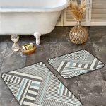 2'li Set Gri - Sarı Zeminde Etnik Motifli Geometrik Desenli Geometrik Sade & Şık  2'li Banyo & Mutfak Paspas Takımı Realhomes