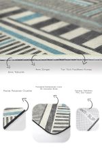 2'li Set Krem - Füme Zeminde Geometrik Motifli Kanvas Desenli Sade & Şık Geometrik  2'li Banyo & Mutfak Paspas Takımı Realhomes