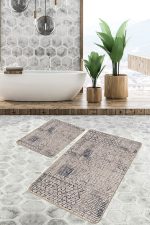 - PaspasTakimi-2li-Set1372-Gorsel - Realhomes  2'li Set Kahverengi Zeminde Örme Motifli Eskitme Desenli Geometrik Eskitme Motifli  2'li Banyo & Mutfak Paspas Takımı Realhomes