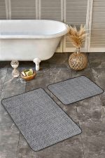 - Realhomes - Realhomes  2'li Set Siyah - Gri Zeminde Geometrik Motifli Klasik Desenli Geometrik Klasik  2'li Banyo & Mutfak Paspas Takımı Realhomes