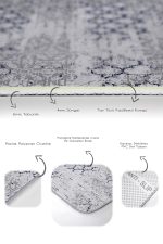 2'li Set Gri - Lacivert Zeminde Morrocan Motifli Antika Desenli Geometrik Eskitme Motifli  2'li Banyo & Mutfak Paspas Takımı Realhomes