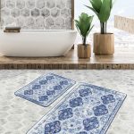 2'li Set Siyah Zeminde Tribal Motifli Kilim Desenli Etnik Motifler Geometrik  2'li Banyo & Mutfak Paspas Takımı Realhomes