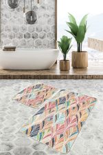 - PaspasTakimi-2li-Set1376-Gorsel-4 - Realhomes 2'li Set Çok Renkli Zeminde Patchwork Motifli İkat Desenli Sade & Şık Vintage 2'li Banyo & Mutfak Paspas Takımı Realhomes