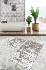 - PaspasTakimi-2li-Set1378-Gorsel-1 - Realhomes 2'li Set Kahverengi - Beyaz Zeminde Dokuma Motifli Antik Desenli Eskitme Motifli Sade & Şık 2'li Banyo & Mutfak Paspas Takımı Realhomes