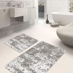 2'li Set Siyah - Mavi Zeminde Geometrik Motifli Mozaik Desenli Geometrik Klasik  2'li Banyo & Mutfak Paspas Takımı Realhomes