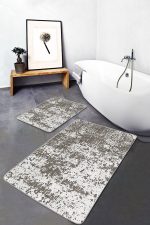 - PaspasTakimi-2li-Set1378-Gorsel-2 - Realhomes 2'li Set Kahverengi - Beyaz Zeminde Dokuma Motifli Antik Desenli Eskitme Motifli Sade & Şık 2'li Banyo & Mutfak Paspas Takımı Realhomes