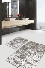 - PaspasTakimi-2li-Set1378-Gorsel-4 - Realhomes 2'li Set Kahverengi - Beyaz Zeminde Dokuma Motifli Antik Desenli Eskitme Motifli Sade & Şık 2'li Banyo & Mutfak Paspas Takımı Realhomes