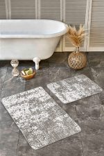 - Realhomes - Realhomes 2'li Set Kahverengi - Beyaz Zeminde Dokuma Motifli Antik Desenli Eskitme Motifli Sade & Şık 2'li Banyo & Mutfak Paspas Takımı Realhomes