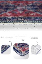 2'li Set Lacivert - Kırmızı Zeminde Göbekli Halı Motifli Antika Desenli Eskitme Motifli Avangarde  2'li Banyo & Mutfak Paspas Takımı Realhomes