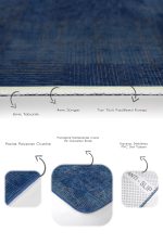 2'li Set Lacivert Zeminde Örgü Motifli Kilim Desenli Geometrik Eskitme Motifli  2'li Banyo & Mutfak Paspas Takımı Realhomes