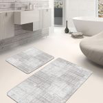 2'li Set Lacivert Zeminde Çerçeveli Motifli Eskitme Desenli Sade & Şık Eskitme Motifli  2'li Banyo & Mutfak Paspas Takımı Realhomes