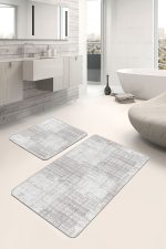- PaspasTakimi-2li-Set1384-Gorsel - Realhomes  2'li Set Beyaz - Ekru Zeminde Örgü Motifli Kilim Desenli Geometrik Eskitme Motifli  2'li Banyo & Mutfak Paspas Takımı Realhomes